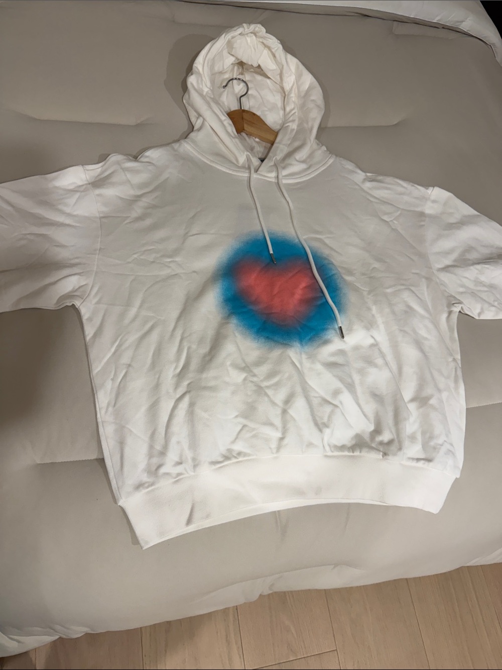 Elfric Eden off white Hoodie with Blue and Pink Heart Design